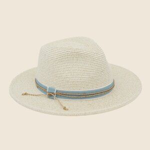 Hat Straw Braid Rope and Ribbon Strap Fedora Hat - Ivory